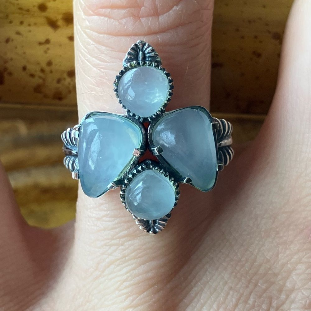 Genuine Aquamarine Sterling Silver Ring Size 8